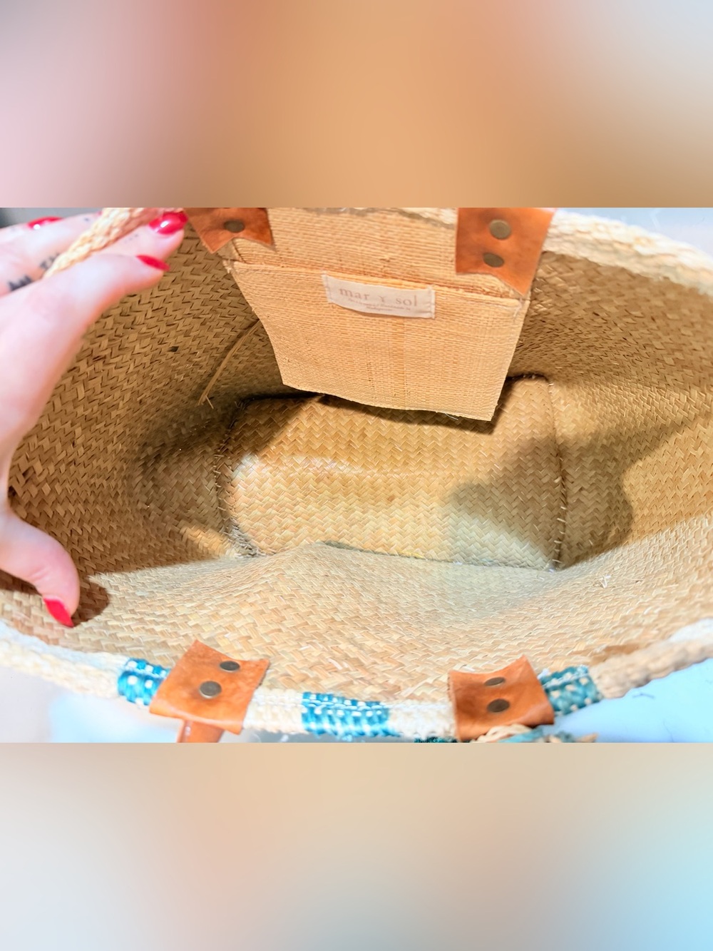 Mar Y Sol Collins striped seagrass pom pom tote - Picture 9 of 11
